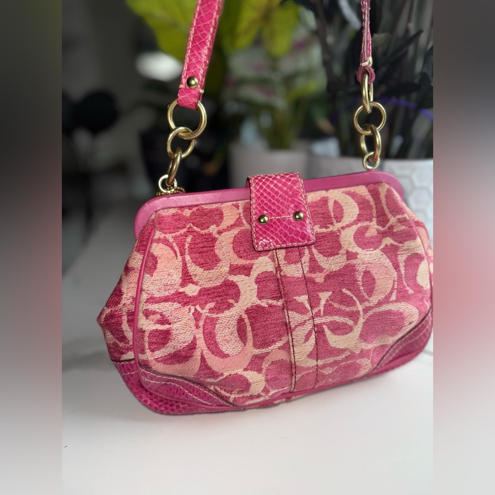 Coach Signature Pink Chenille Python Collector’s Satchel Rare #8F50 - Picture 2 of 7